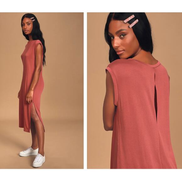 Lulus Dresses & Skirts - Lulus Moments Notice Open Back Terra Cotta Mauve Pink Midi Shift Dress S